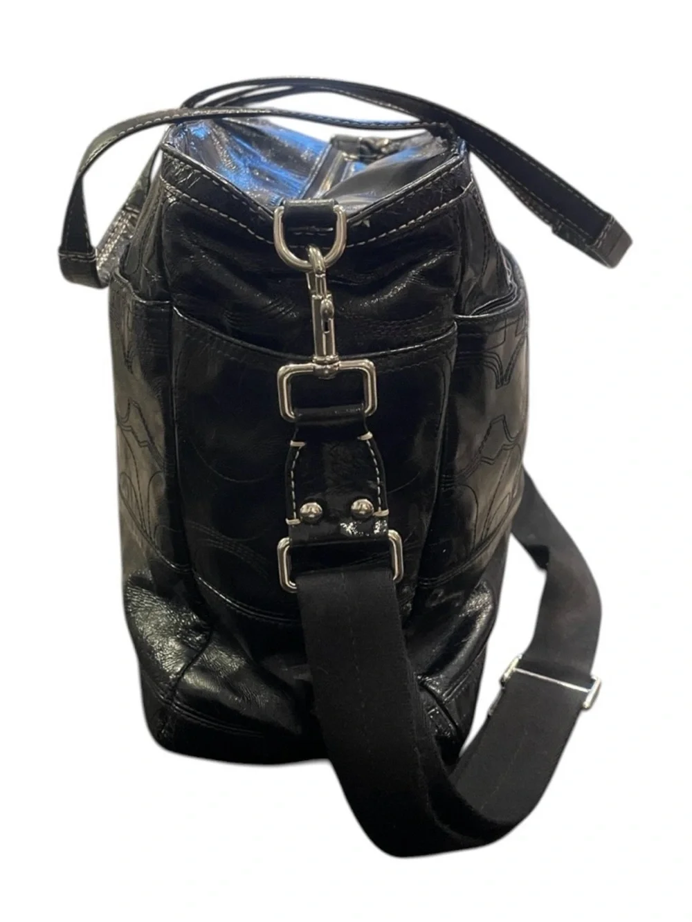 Coach Tote Diaper Bag Work Multifunction Signature C Black Patent Leather